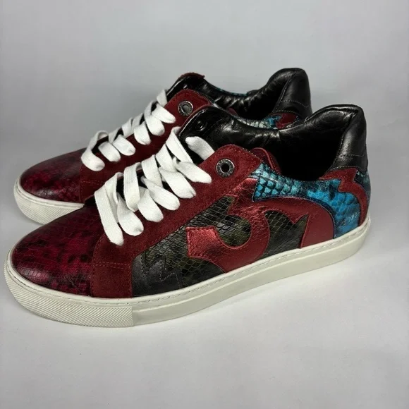Zadig and Voltaire Sneakers 9.5 10 Leather Low Top Trainers Metallic Party Nash - Picture 4 of 9